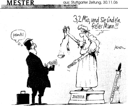 Karikatur zu Mannesmann-Prozess