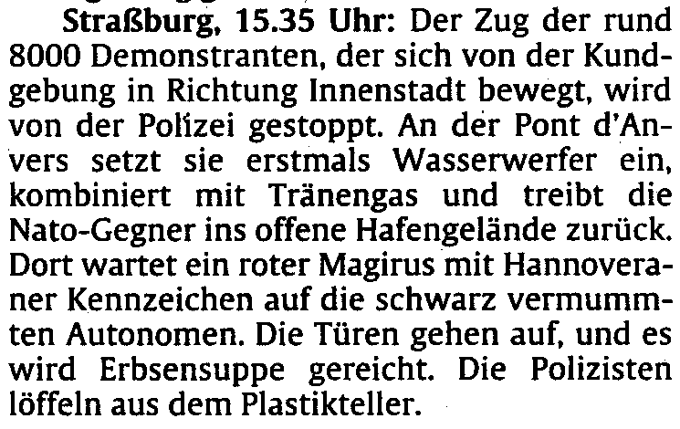 Kehl, 6.4.09: Zusammenarbeit Polizei und Demoleitung?