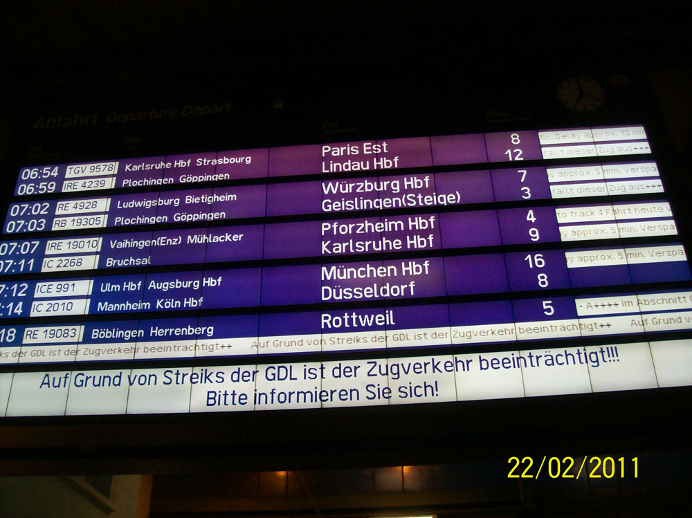 GDL-Streik: Viele Züge fielen aus, Februar 2011 Stuttgart