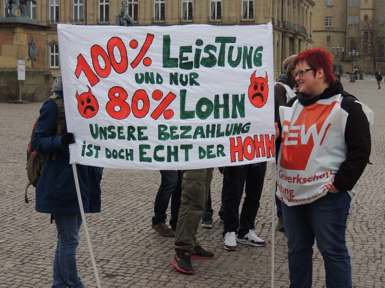 13.3.15, Stuttgart: Gegen 80%-Lohn bei 100% Arbeit!