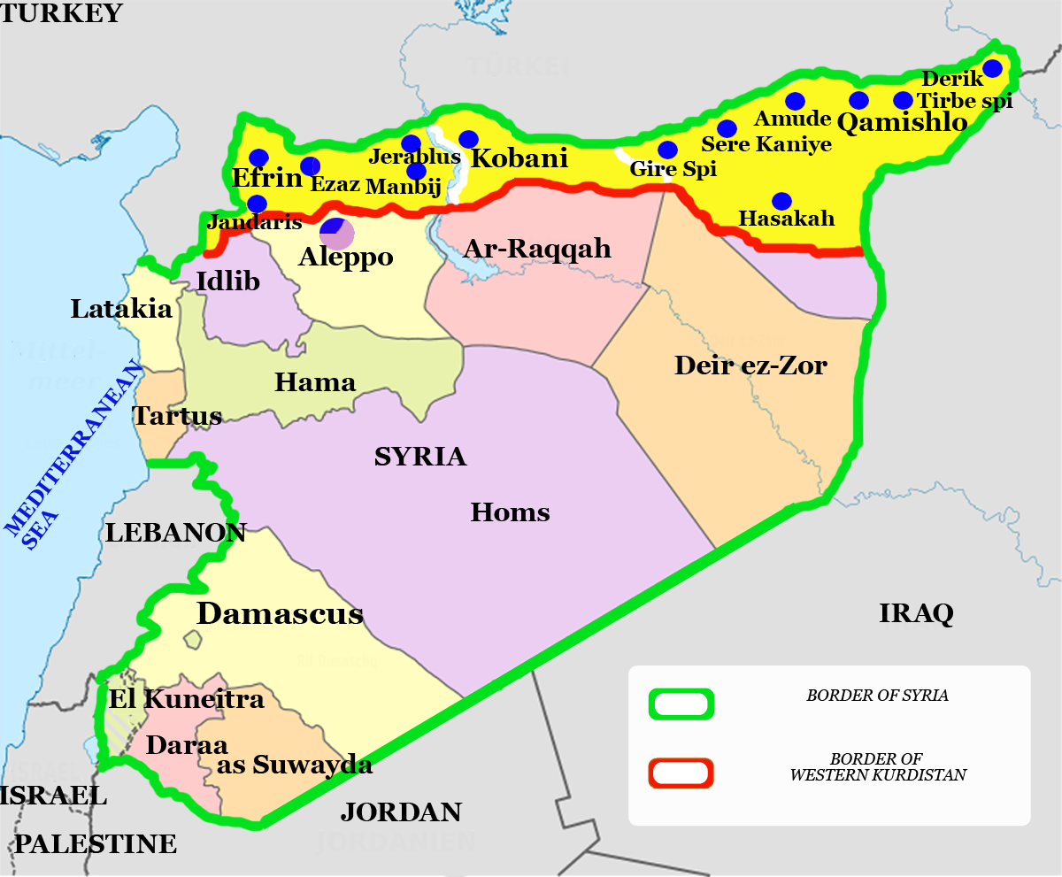 Karte Syriens mit Rojava (Wikimedia, Creative Commons)