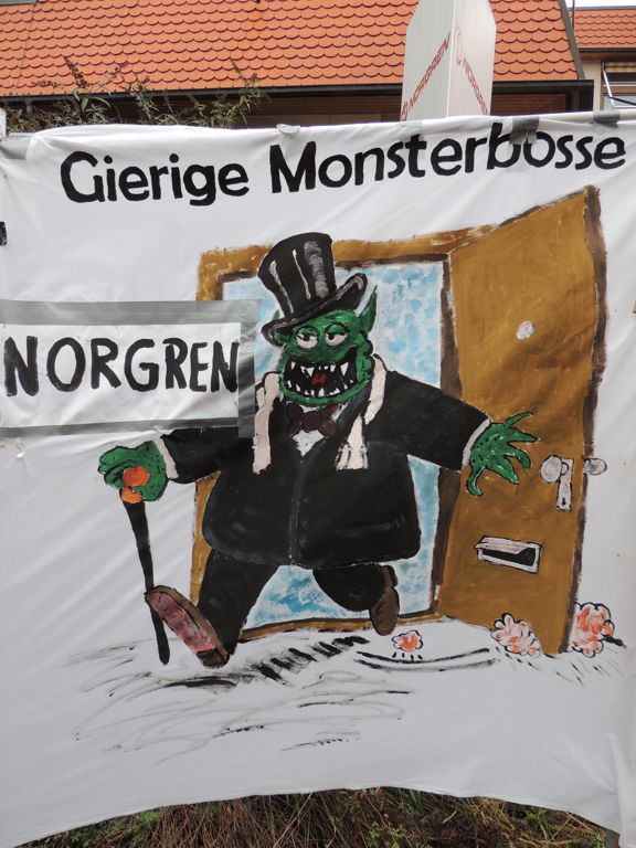 Ein Streikplakat der Kolleg/innen von Norgren
