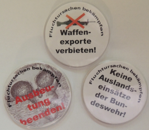 Buttons zum Thema "Fluchtursachen bekämpfen!"