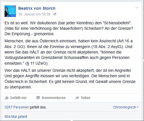 Facebook-Eintrag Beatrix von Storch, AfD
