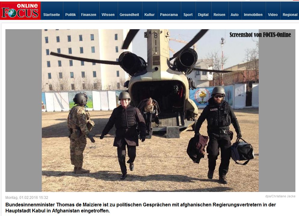 Screenshot, 1.2.16: de Maziere landet in Kabul