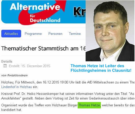 Thomas Hetze, AfD, leitet das Flüchtlingsheim Clausnitz!