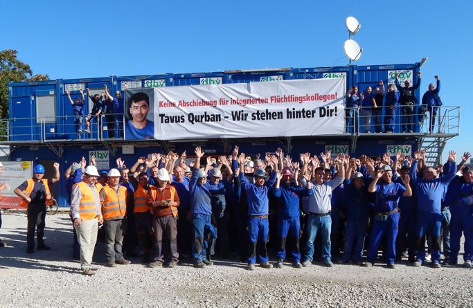 30.9.16, Baufirma Strasser: Solidaritätsaktion für Kollegen Tavus Qurban