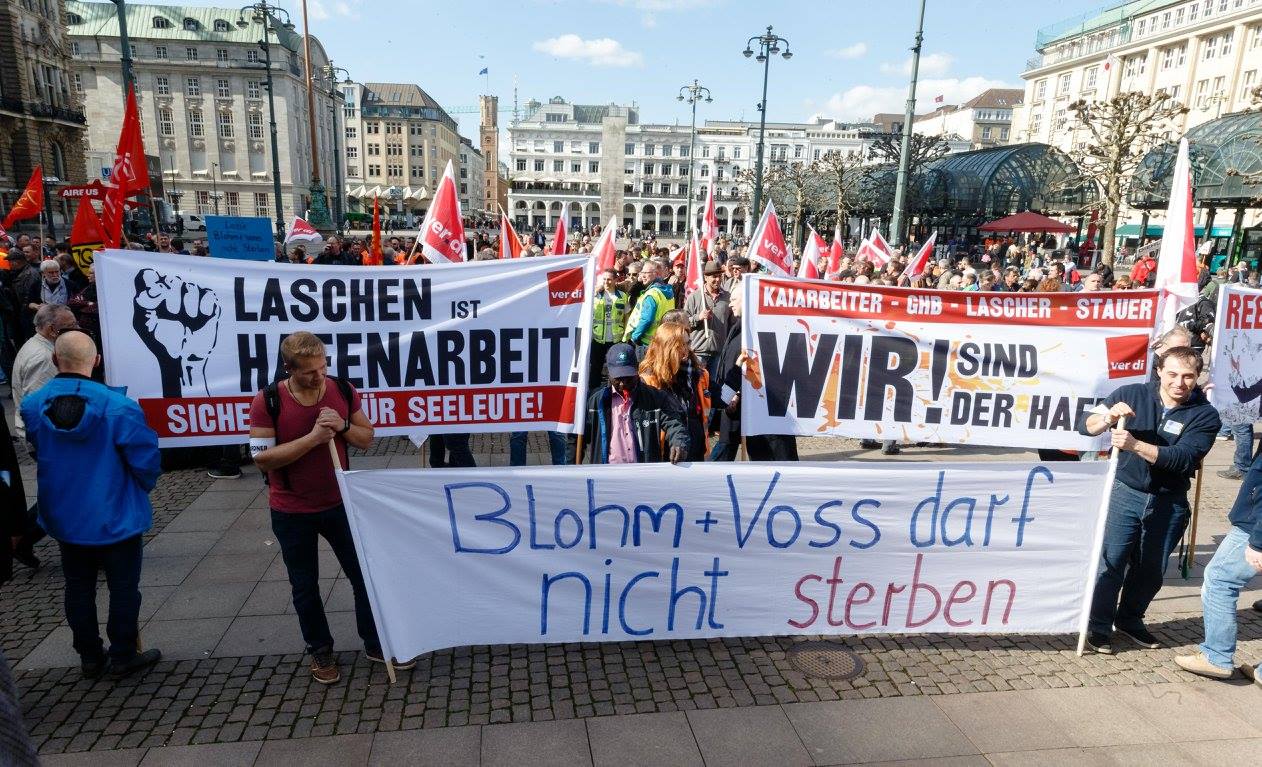 Hamburg, 4.4.17: Protest gegen Arbeitsplatzvernichtung bei Blohm und Voss