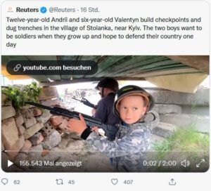 Kindersoldaten in der Ukraine werden heroisiert. Habeck muss nicht sterben. Er lässt andere für seine Politik und die Interessen des Kapitals sterben.