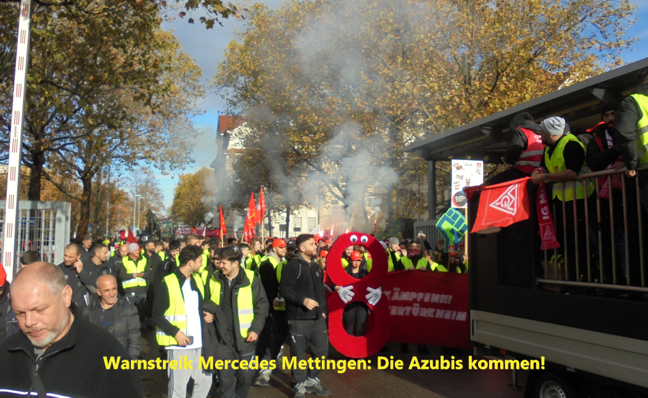 Kampfbereit! Tausende Metallerinnen und Metaller streiken bei Mercedes Benz Mettingen!